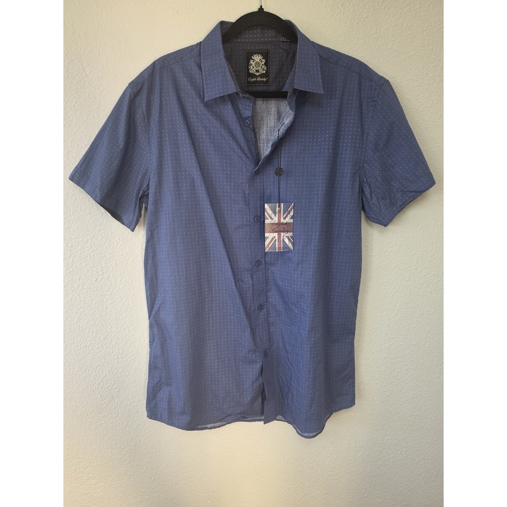 English Laundry Men's Blue Geometric Cotton Shirt L Collared Button-Up Top NWT